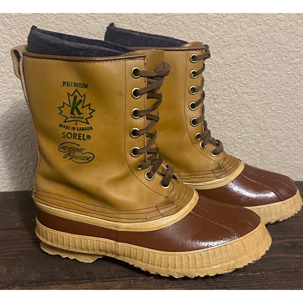 Vtg Mens 7 Sorel Kaufman Cheyenne Rawhide Leather Duck Boots Made in Canada